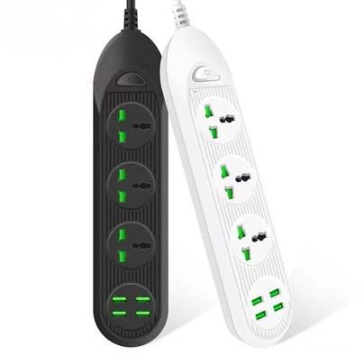 چند راهی برق 2 متری بوکو مدل Buku Power Socket S3 با 4 خروجی USB و 3 خروجی برق شهری با گارانتی 12 ماهه شرکتی