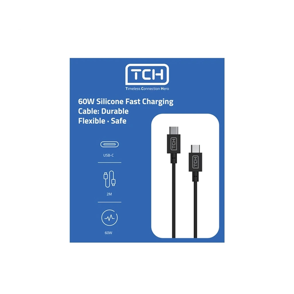 کابل شارژ USB-C به USB-C تی سی اچ مدل TCH CB200CTC توان 60 وات جریان 3 آمپر طول 2 متر با گارانتی 18 ماهه شرکتی
