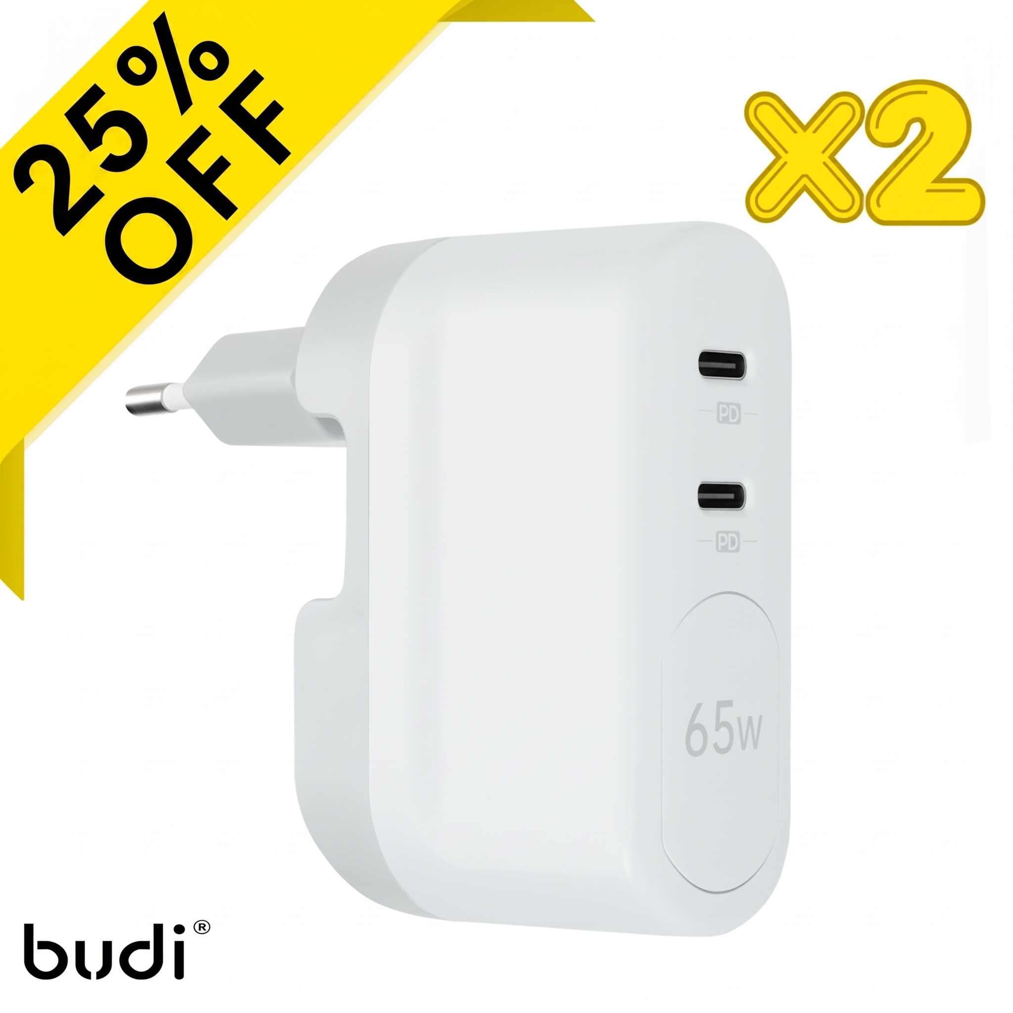 پک ۲ عددی شارژر دیواری 65W GaN بودی مدل AC326REW