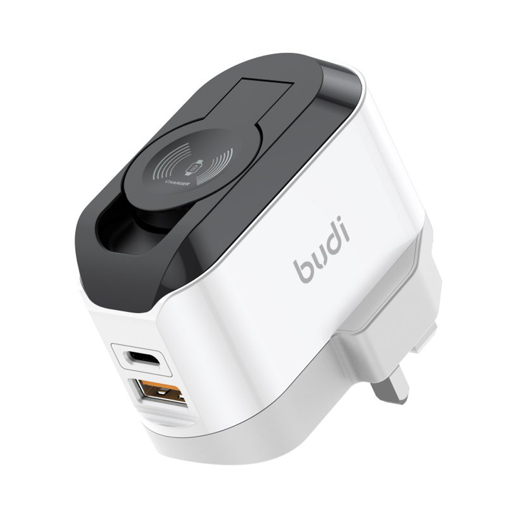 شارژر دیواری 20W بودی PD و فست سه پین یک خروجی شارژ بی سیم ساعت با 2 پورت مدل AC330WUW با گارانتی 18 ماهه (6 ماه تعویض)
