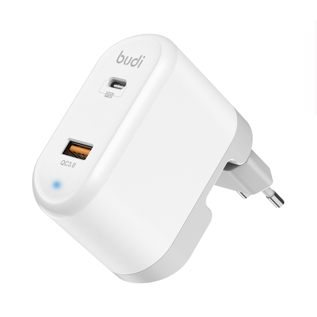 شارژر دیواری ۳۶W بودی PD و فست با یک خروجی USB و یک خروجی USB-C و سری قابل چرخش مدل AC328EW با گارانتی 18 ماهه (6 ماه تعویض)
