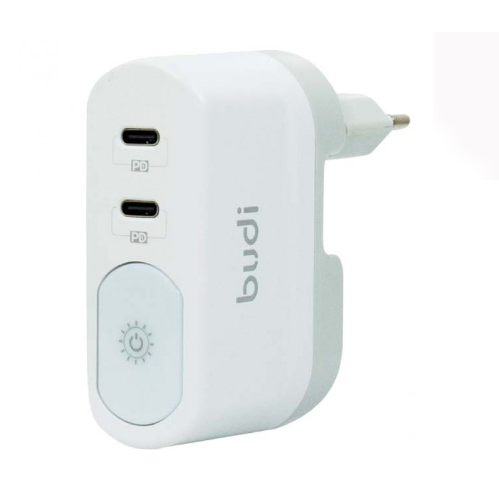 شارژر دیواری 40W بودی PD و فست با دو خروجی USB-C، نورپردازی و سری قابل چرخش مدل AC326DEW با گارانتی 18 ماهه (6 ماه تعویض)