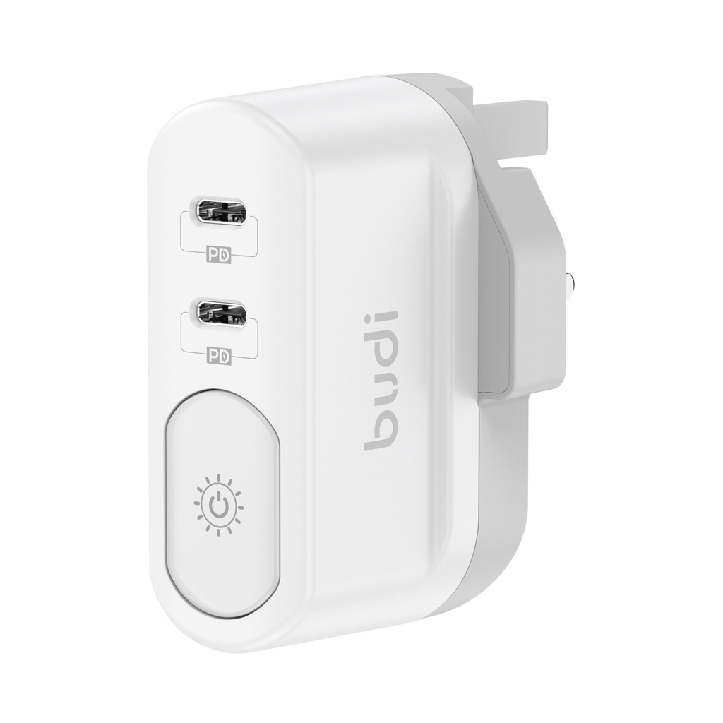 شارژر دیواری 40W GaN بودی PD و فست سه پین با دو خروجی USB-C، نورپردازی و سری قابل چرخش مدل AC326DUW با گارانتی 18 ماهه (6 ماه تعویض)