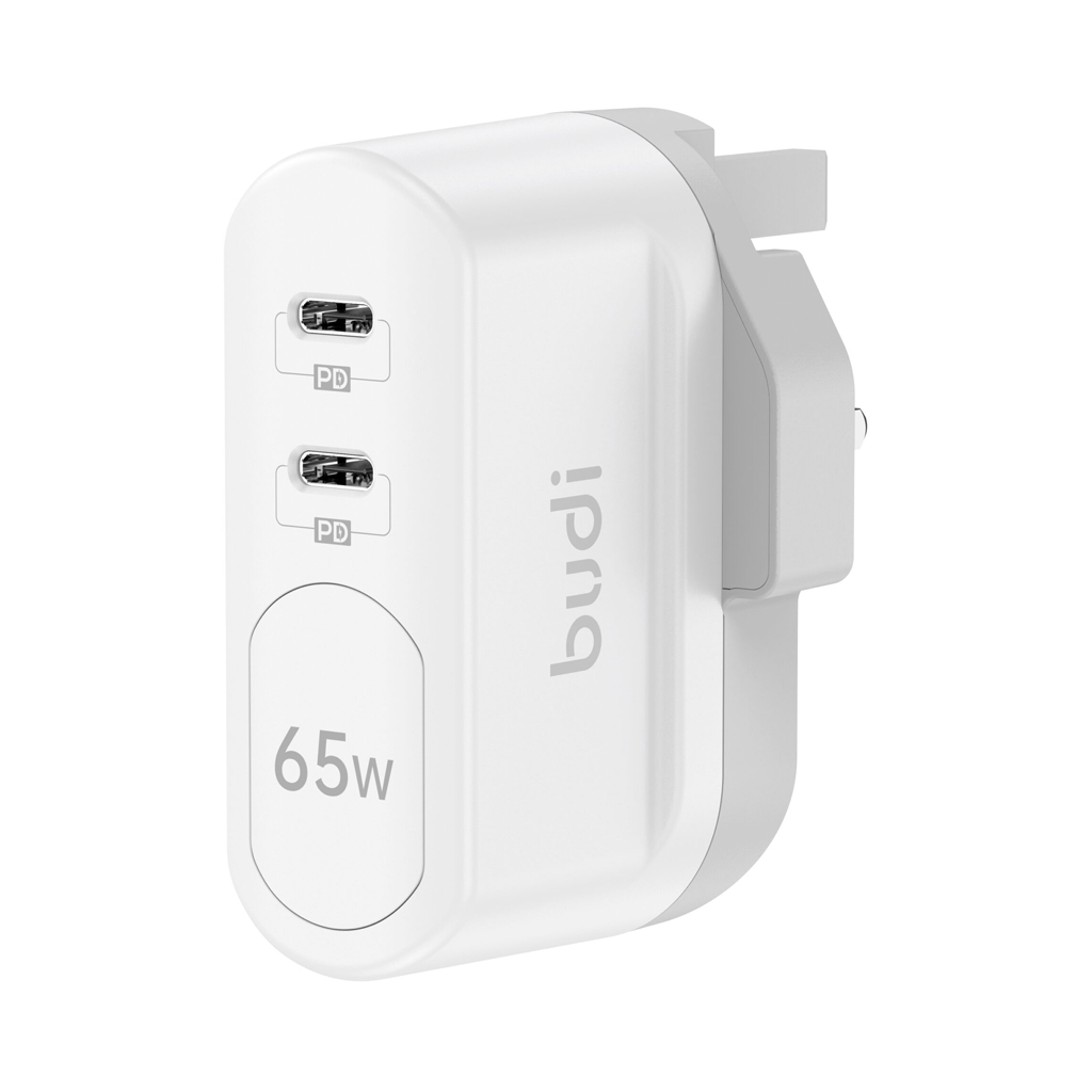 شارژر دیواری 65W بودی PD و فست سه پین با دو خروجی USB-C و سری قابل چرخش مدل AC326RUW با گارانتی 18 ماهه (6 ماه تعویض)