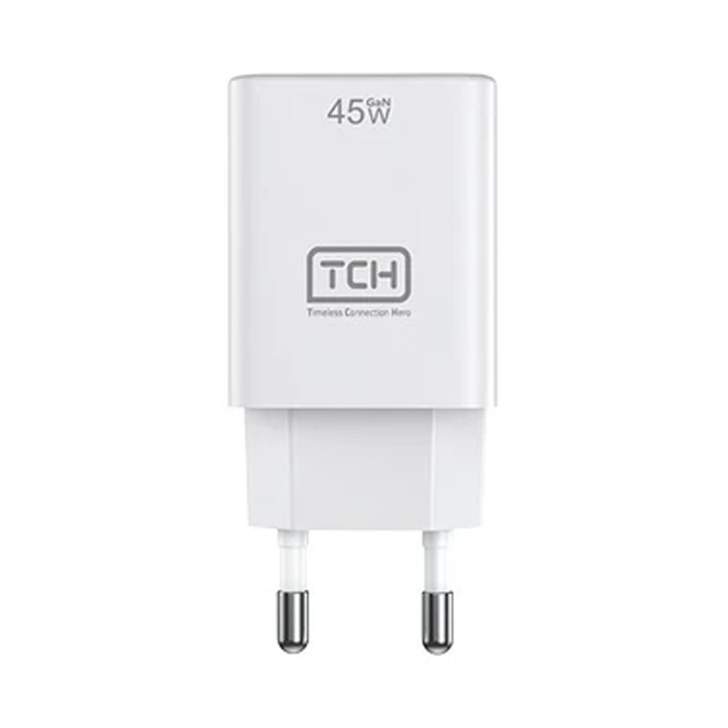 شارژر دیواری 45 وات تی سی اچ مدل TCH CB45 دو پین با 1 خروجی USB-C و 1 خروجی USB با گارانتی 18 ماهه شرکتی